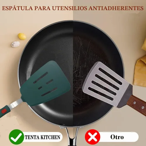 Vista 7 de Juego de 2 espátulas de silicona para utensilios de cocina antiadherentes, espátulas redondas de ángulo ranurado para panqueques de 600 °F Juego