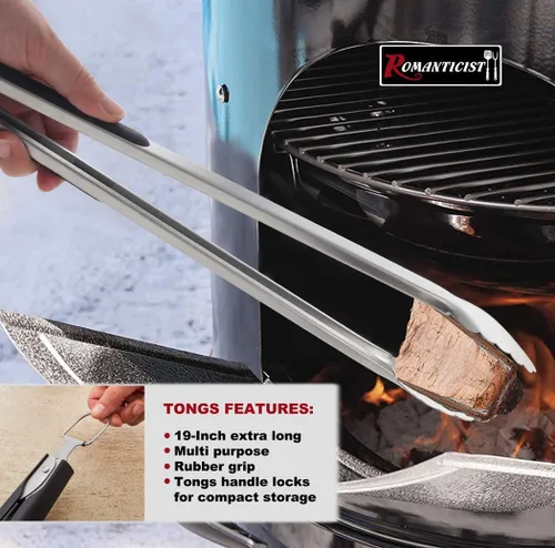 Vista 5 de ROMANTICIST 4 piezas de accesorios de parrilla resistentes para Top Chef - Juego de herramientas de parrilla profesional y herramientas básicas