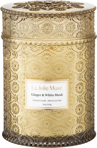 Vista 17 de LA JOLIE MUSE - Vela de incienso, oud, azafrán rojo - 12 onzas, gran vela de cera de soya de 2 mechas 60 horas de combustión limpia Lista