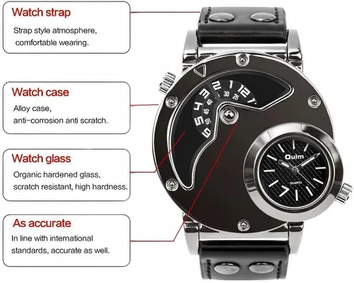 Vista 7 de MJSCPHBJK Reloj de pulsera analógico único para hombre, sumergible, de moda, de vestir, de cuarzo, con dial doble, diseño genial, banda de cuero