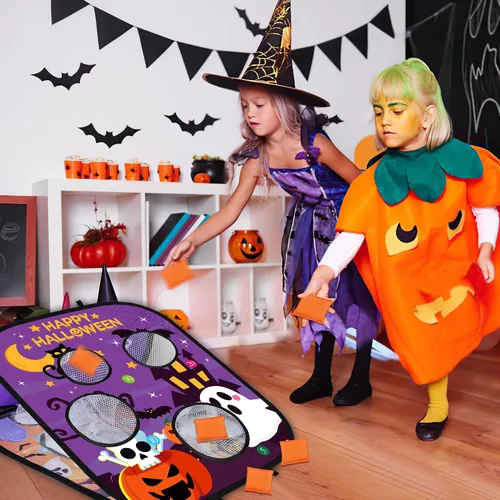 Vista 4 de Juegos de Halloween para fiestas infantiles, espeluznante lanzamiento de bolsas de frijoles, juegos de fiesta de Halloween, juego de carnaval