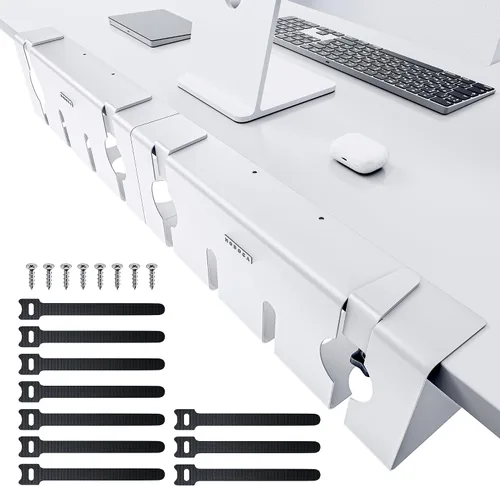 Vista 9 de NODOCA Bandeja de gestión de cables para debajo del escritorio sin perforación, gestión de cables de 14'', abrazadera sin perforaciones, bandeja