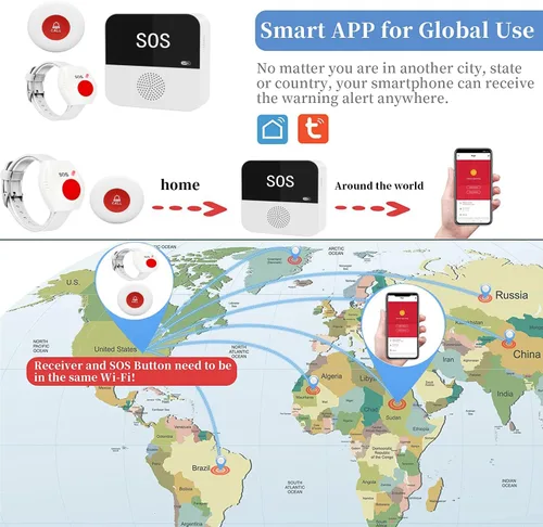 Vista 6 de Buscapersonas inalámbricas para cuidadores, botón de alerta para ancianos, botón inteligente de llamada de emergencia, sistema de ayuda personal
