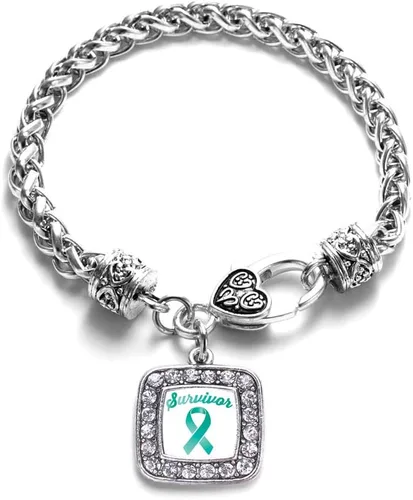 Vista 99 de Pulsera de dijes cuadrados de plata con joyería de circonita cúbica