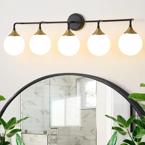 Vista 17 de Accesorios de Iluminación para Baño Negros, Iluminación Moderna de Tocador Sobre Espejo, Aplique de Pared Negro Mate Moderno de Mediados de Siglo
