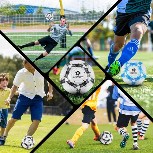 Vista 4 de Balón de fútbol tamaño 3, 4, 5, paquete de dos, fútbol clásico para interiores y exteriores con 1 bomba, 2 bolsas de red y 2 agujas, de larga