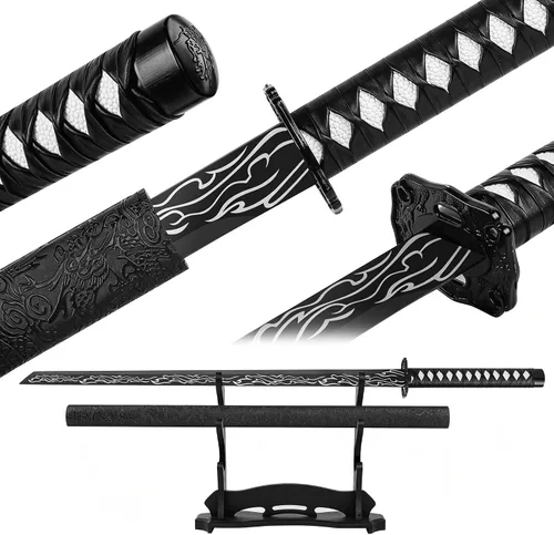 Vista 15 de Espada Katana japonesa hecha a mano, espada samurái de acero al carbono sin afilar con vaina, espada de espiga completa para colección, exhibición