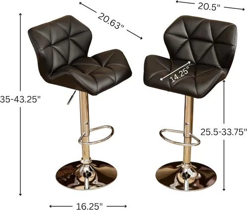 Vista 3 de Roundhill Furniture PC190BK Glasgow taburetes de bar con altura ajustable, Metal, Negro