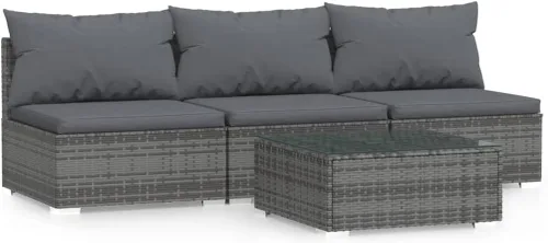 Vista 24 de 3-Seater Outdoor Rattan Sofa with Green Cushions, Brown PE Rattan Modular Design with Steel Frame, Five Back Pillows and Flat Surface for Drinks