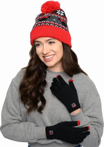 Vista 2 de Disney Adult Knit Beanie Hat and Texting Glove Set Mickey Minnie Mouse Print