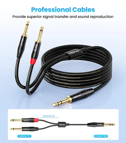 Vista 4 de tisino Cable Divisor en Y de 1/4 de pulgada TRS Estéreo a Dual 1/4 de pulgada TS Mono Cable de Inserción Cable de Distribución Estéreo Cable