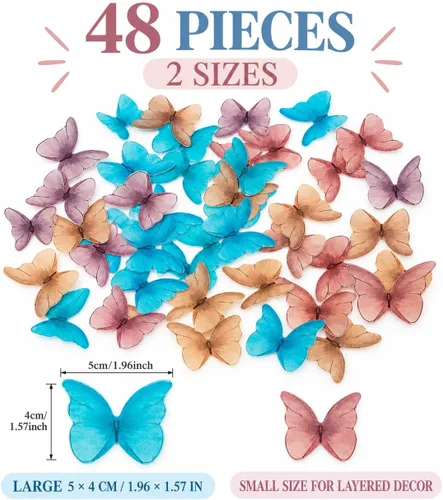 Vista 2 de Mariposas comestibles para decoración de pasteles, decoración comestible de arco iris para pasteles y cupcakes, mariposas de papel de oblea 5Colors-1