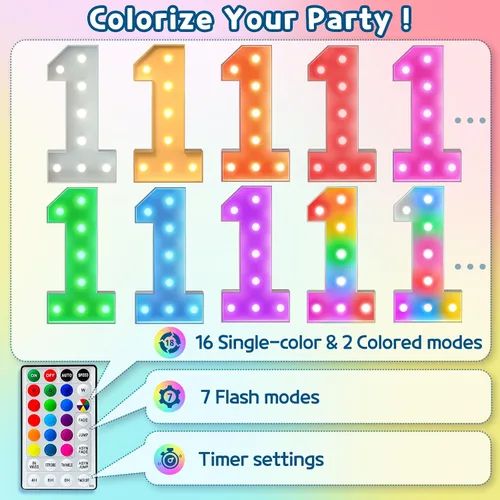 Vista 2 de Imprsv Letras coloridas de marquesina de 3 pies y letras grandes iluminadas RGB con control remoto, decoraciones de fiesta de cumpleaños Carta