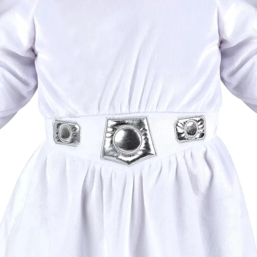Vista 4 de Star Wars - Disfraz de princesa Leia para niñas, vestido de tela y cinturón con tocado de tela