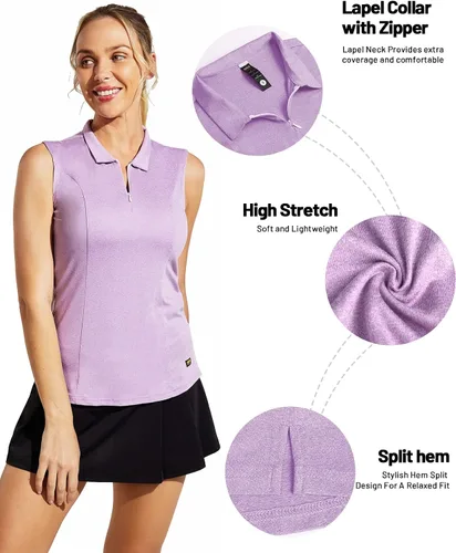 Vista 3 de MIER Women's Sleeveless Golf Shirt Tank Top Collared Tennis Polo Shirts with Zip Quick Dry