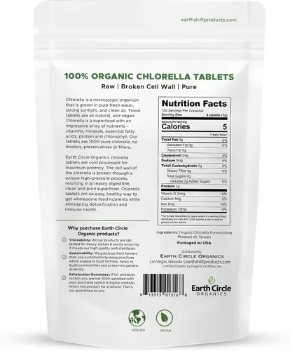 Vista 3 de Tabletas de Chlorella Orgánicas 400 unidades Superalimento de Alta Potencia Píldoras de Clorofila de Algas Verdes 100% Puras Pared Celular