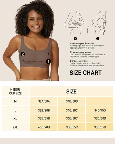 Vista 6 de Niidor Bralette sin varillas para mujer, ajustable, sin costuras, cómodo brasier sin varillas