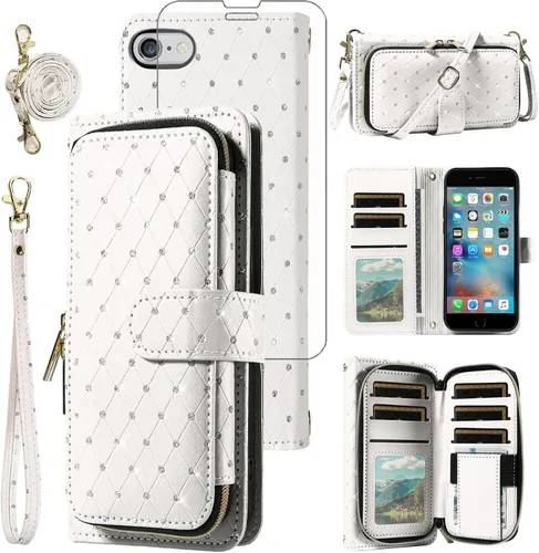 Vista 109 de Funda para teléfono iPhone 6 6S con cremallera y protector de pantalla con protector de pantalla, correa de cordón cruzado, ranura para iPhone 6 Six