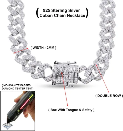 Vista 6 de SAVEARTH DIAMONDS Collar de cadena cubana de diamante de moissanita de corte redondo de 20 quilates a 26 qttw con certificado de 0.472 in de ancho