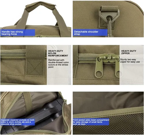 Vista 4 de Bolsa de gimnasio para hombres y mujeres con compartimento para zapatos, deporte, fin de semana, viajes, durante la noche, bolsa de transporte
