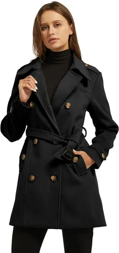 Vista 3 de wantdo - Chaquetón con doble botonadura para mujer, gabardina para invierno de largo medio con cinturón