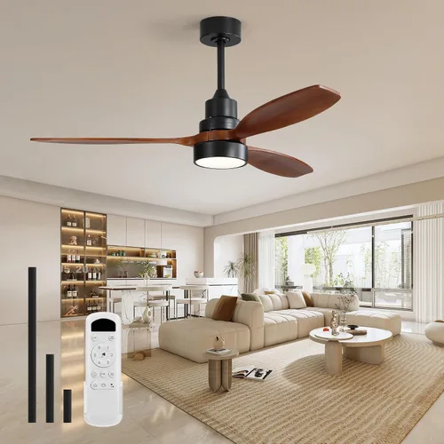 Vista 17 de Sofucor - Ventilador de techo sin luces, de 52 pulgadas, de perfil bajo, montaje empotrado, moderno, de madera, con control remoto, para interiores