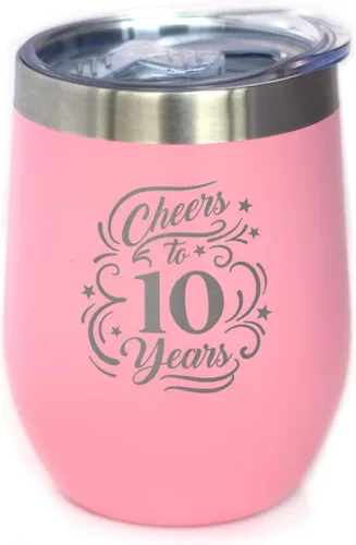 Vista 11 de Cheers to 10 Years - Vaso de vino con tapa deslizante - Taza aislada de acero inoxidable - Regalo para 10 aniversario - Negro