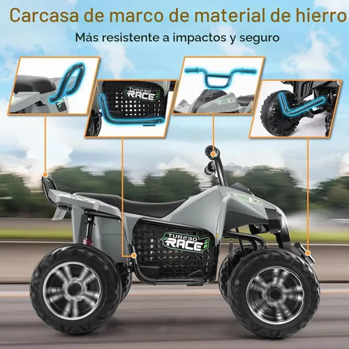 Vista 6 de Hikole ATV XL de 24 V, 4 ruedas para niños de 6 a 14 años, 2 plazas, gris Gris oscuro