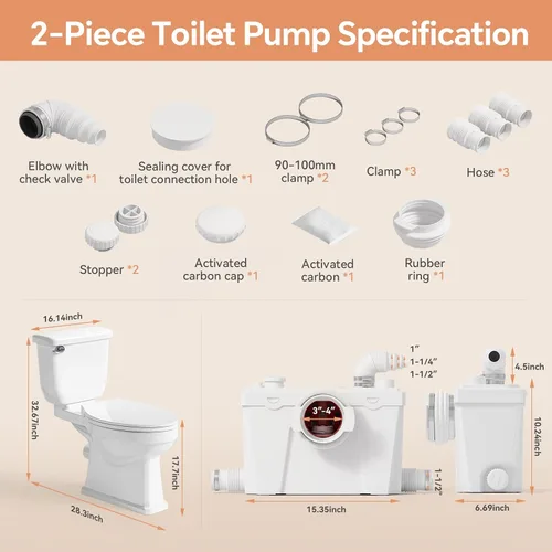 Vista 7 de Sistema de inodoro macerador Upflush - Inodoro de altura ADA de 17.7