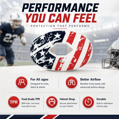 Vista 2 de Protector bucal de fútbol americano con correa, protector bucal transpirable para jóvenes y adultos, protector de dientes y labios