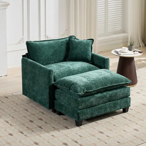 Vista 70 de Sofá seccional modular verde de 111.5", sofás seccionales grandes de 3 plazas para sala de estar, sofá nube oversized de tela chenille con otomana