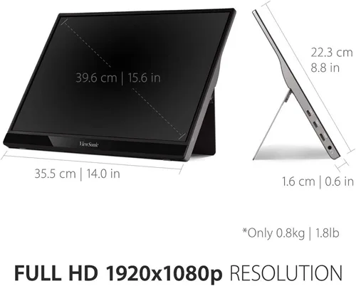 Vista 4 de ViewSonic VG1655 - Monitor portátil de 15.6 pulgadas 1080p con USB C de 60W de alimentación de 2 vías, IPS, cuidado de los ojos, altavoces duales