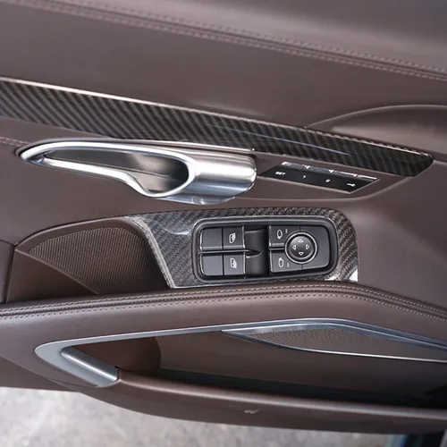 Vista 5 de Ajuste para Porsche 911 718 LHD 2013-2021 Accesorios interiores de fibra de carbono real para puerta de automóvil, panel de interruptor de control