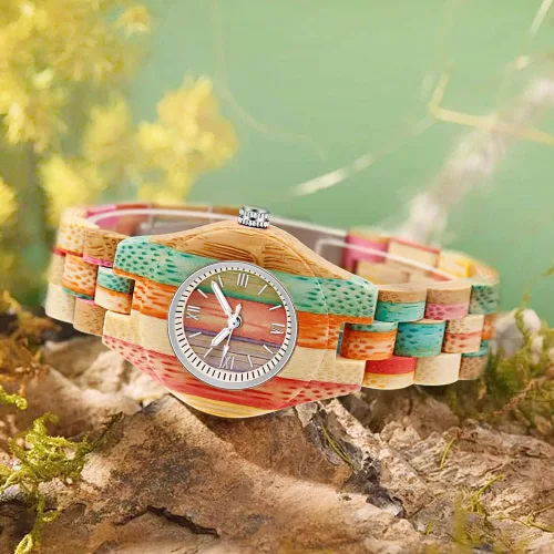 Vista 5 de Dentily Relojes de madera natural para mujer, reloj de cuarzo hecho a mano, reloj de pulsera único deportivo para mujer