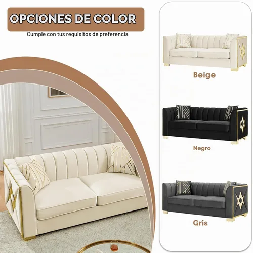 Vista 5 de Sofá Chesterfield de terciopelo moderno de mediados de siglo de 81 pulgadas, sofá victoriano de 3 plazas, muebles de lujo con detalles de acero
