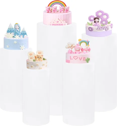 Vista 9 de Fivenl Juego de 5 fundas de pie cilíndrico de elastano, juego de 5 fundas elásticas para zócalo, mesa de postre, cubierta de pilares para accesorios