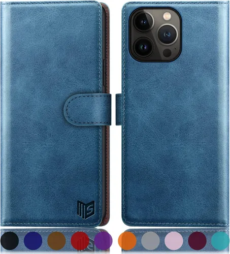 Vista 10 de SUANPOT Funda tipo cartera para iPhone 14 Pro de 6.1 pulgadas con bloqueo RFID, tarjetero y tarjetero, funda protectora de piel sintética con tapa