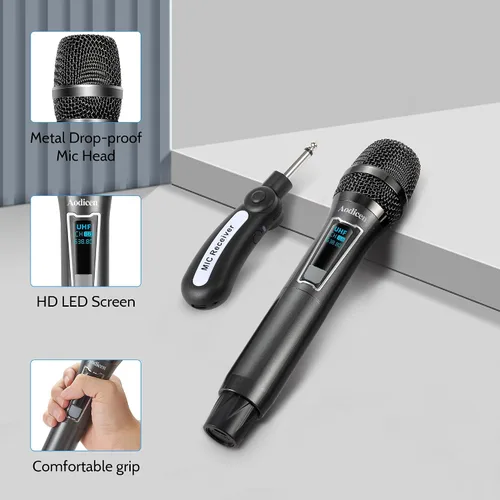 Vista 5 de Micrófono inalámbrico de karaoke, sistema de micrófono de mano sin demoras con receptor recargable, adecuado para cantar, enseñar, iglesia, bodas