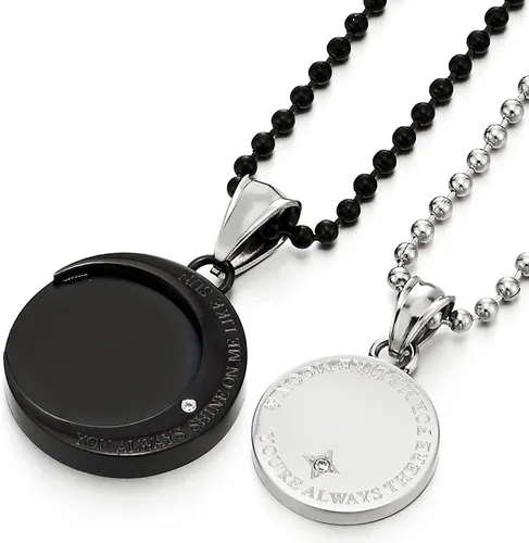 Vista 3 de Un par collar de parejas los amantes acero luna y sol colgante con circonita cúbica para hombre mujer amigos