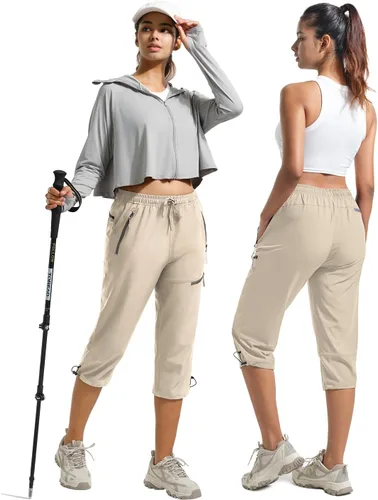 Vista 29 de BVVU Pantalones cargo capri de senderismo para mujer, ligeros, de secado rápido, pantalones deportivos impermeables para exteriores, pantalones