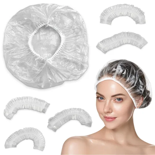 Vista 11 de 100 fundas desechables para los oídos para la ducha, tapas de plástico Cubiertas para los oídos para tinte para el cabello y color de salón, borde