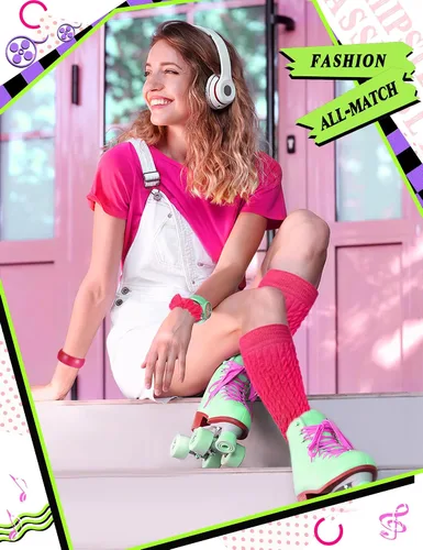 Vista 6 de 4 piezas de accesorios de los años 80 y 90 para mujer, calcetines de neón slouch Scrunch de los años 80, calentadores de piernas pesados, suaves