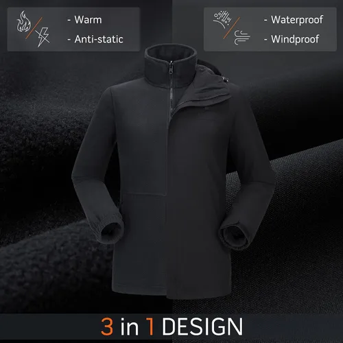 Vista 3 de CAMEL CROWN Men's Ski Jacket 3 in 1 Waterproof Winter Jacket Snow Jacket Windproof Hooded with Inner Warm Fleece Coat