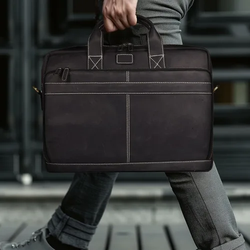 Vista 2 de LEATHER VILLAGE 16" Bolsa de Mensajero para Laptop de Cuero para Hombres - Bolso de Hombro de Cuero para Viaje y Oficina - Negro