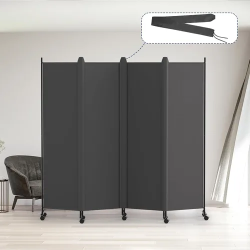 Vista 8 de Kokorona Divisor de habitación de 4 paneles, pantalla de privacidad enrollable de 6 pies de alto con ruedas con bloqueo, separadores de pared