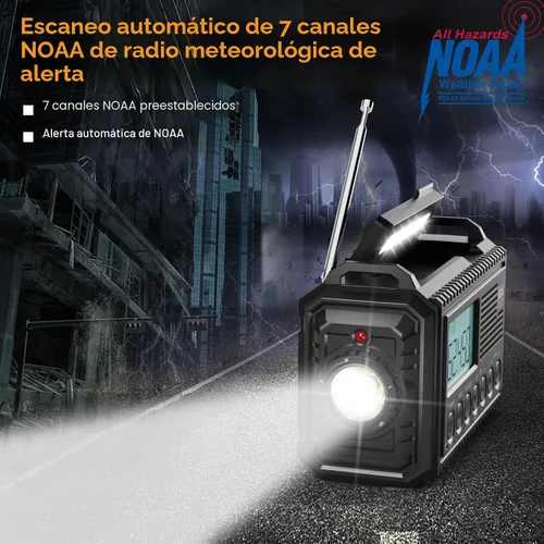 Vista 2 de Raynic - Radio meteorológica NOAA, radio de emergencia solar con manivela de 5000 mAh/18 500 mWh, radio portátil a batería con AM/FM/SW/NOAA