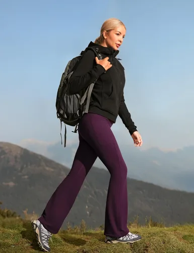 Vista 6 de IUGA Pantalones con forro polar para mujer, resistentes al agua, pantalones de senderismo para invierno, leggings acampanados con bolsillos, corte