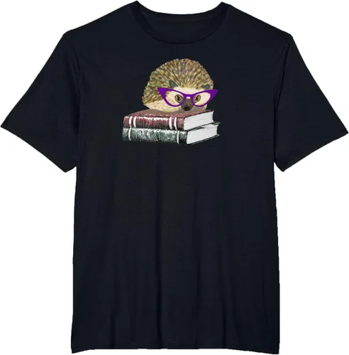 Vista 17 de Adorable erizo libro NERD playera de manga corta, Marino Negro