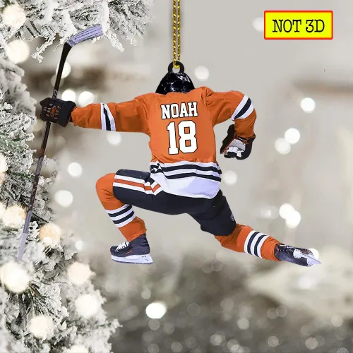 Vista 5 de NAZENTI Adorno personalizado de jugador de hockey, adorno navideño de hockey personalizado, adorno de auto de hockey personalizado plano, adorno