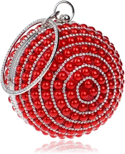 Vista 9 de Bolso de noche para mujer, bola redonda, bolso de boda, bolso de perlas artificiales Negro